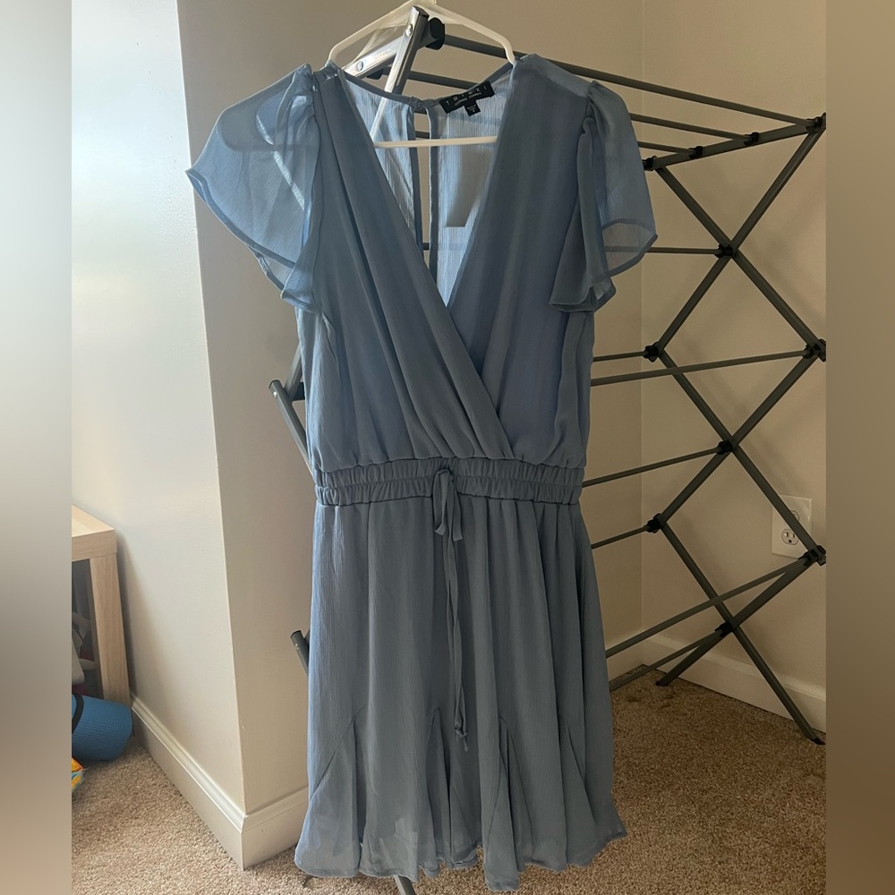 Light Blue Short Flutter Sleeve Wrap Dress